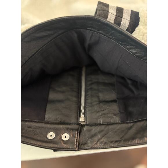 Handmade Black & White Shearling Moto Jacket Patent Leather Contrast, Cropped - Picture 12 of 16